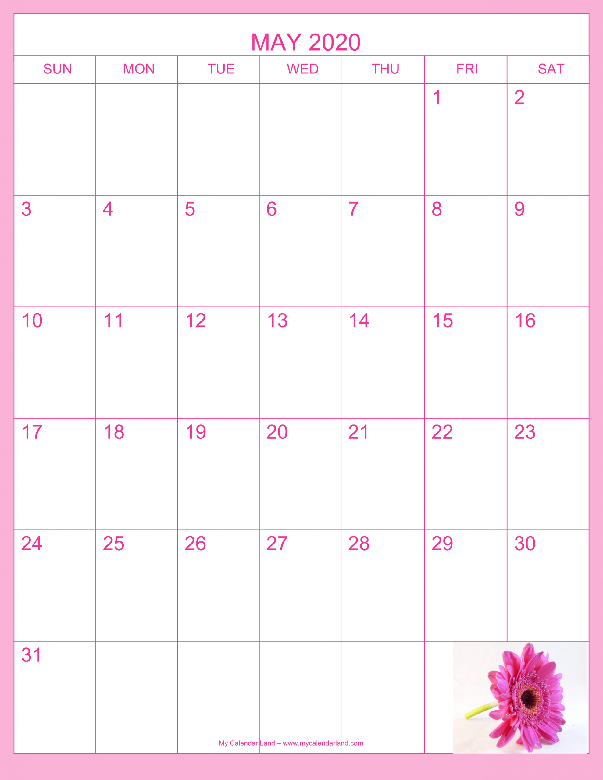 May 2020 Calendar - My Calendar Land