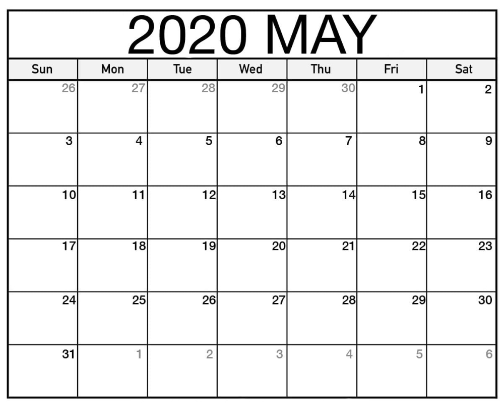 May 2020 Monthly Calendar With Extracurricular Activities