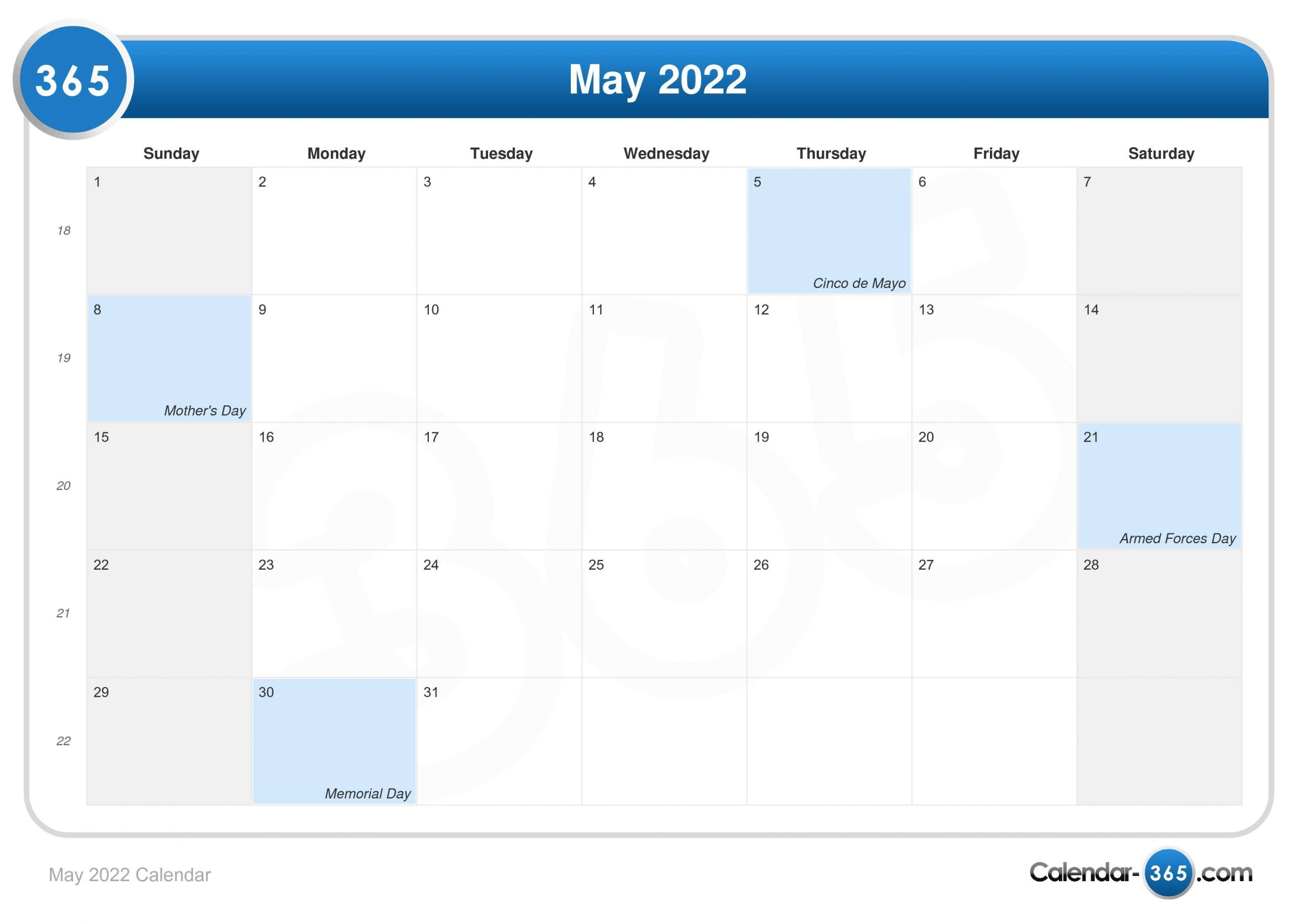 May 2022 Calendar