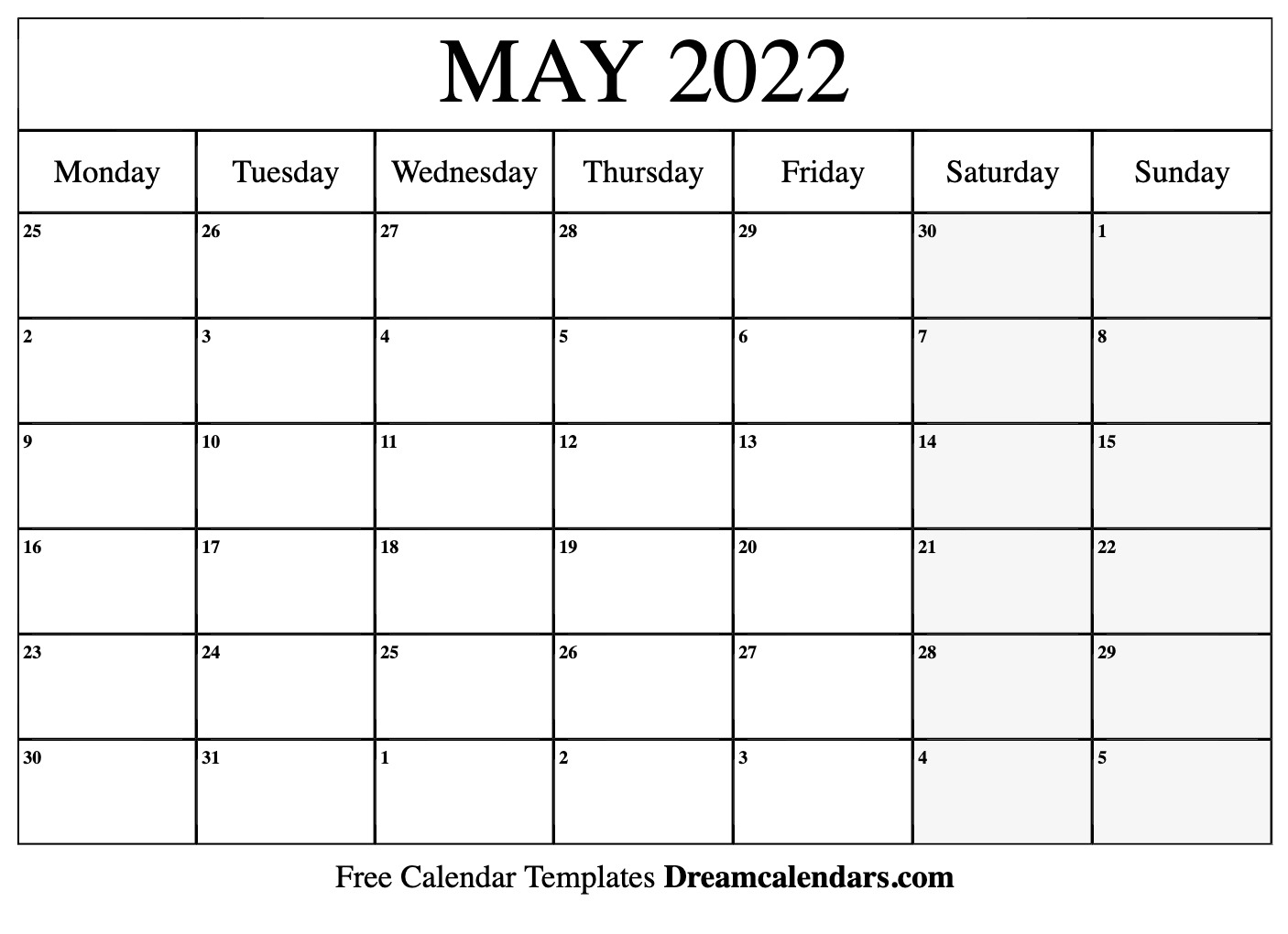 May 2022 Calendar | Free Blank Printable Templates