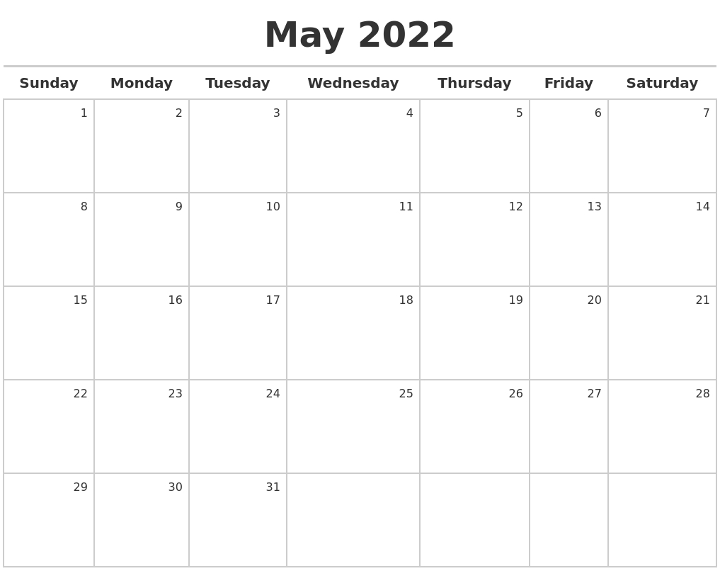 May 2022 Calendar Maker