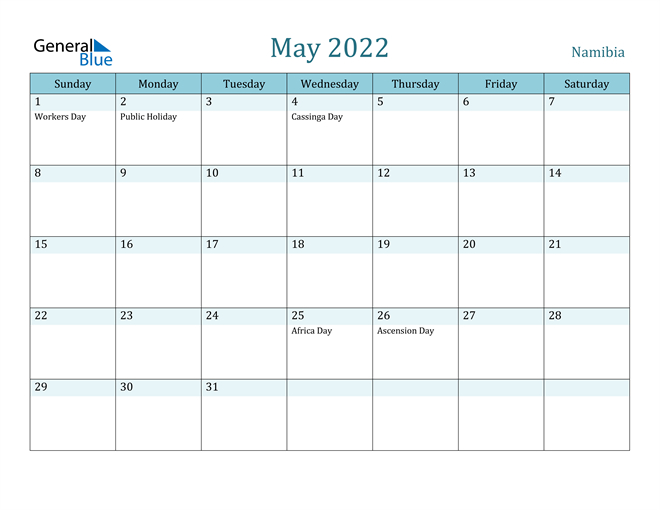 May 2022 Calendar - Namibia