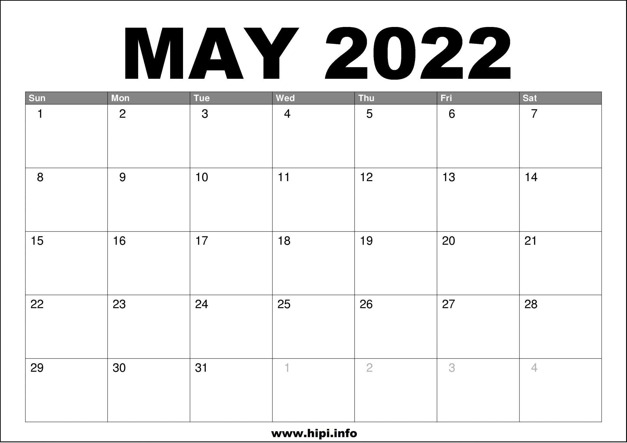May 2022 Calendar Printable Free - Hipi | Calendars