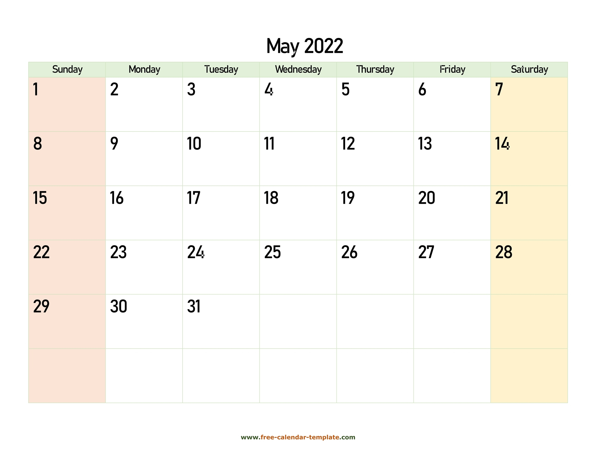May 2022 Calendar Printable With Coloring On Weekend