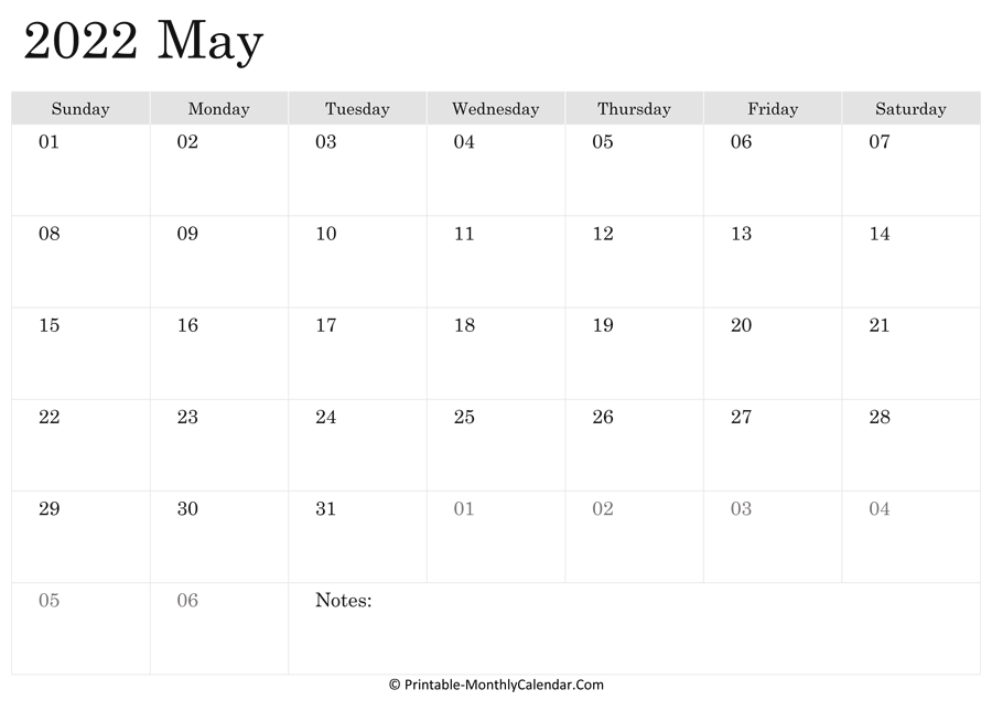May 2022 Calendar Printable With Holidays