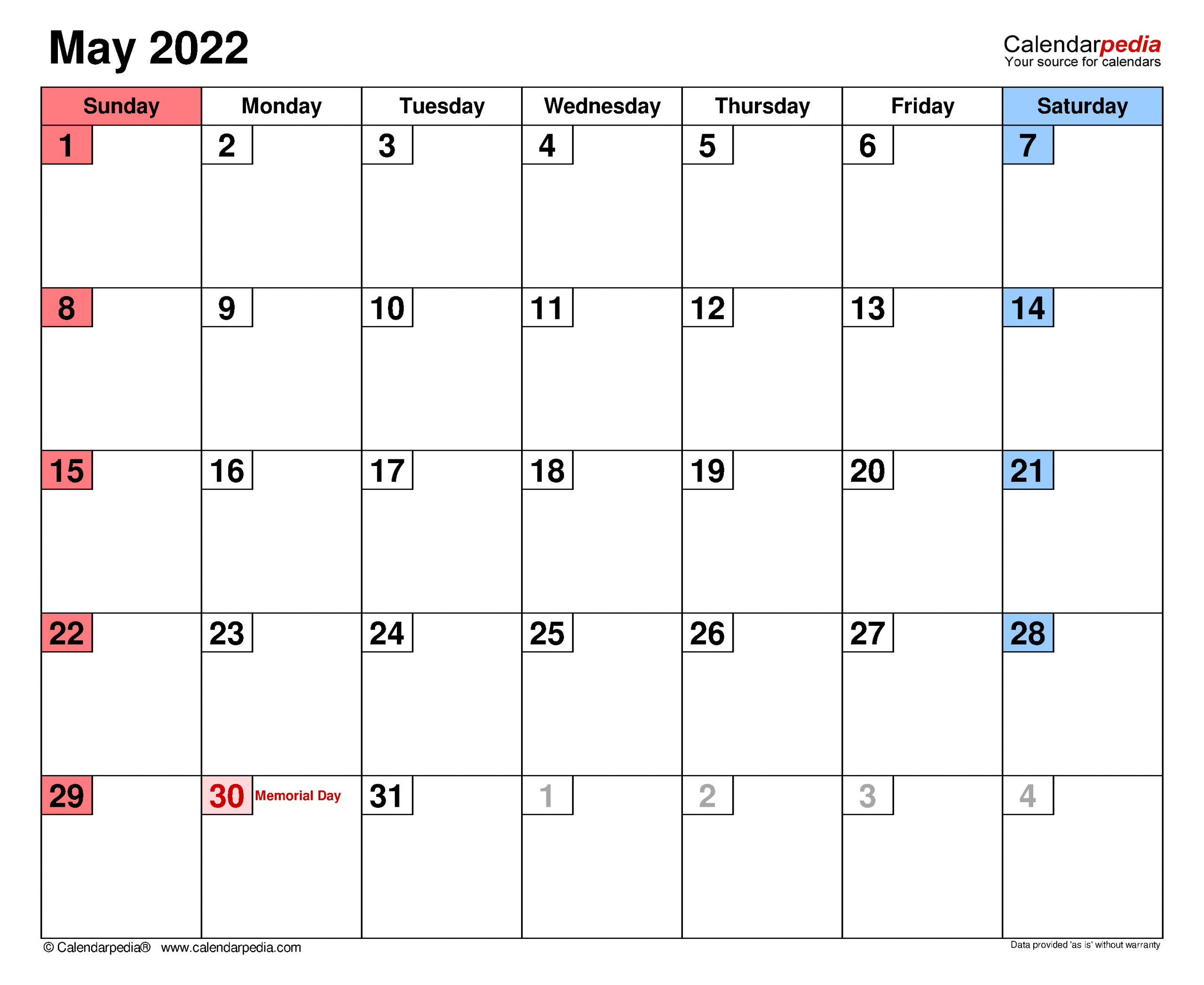 May 2022 Calendar | Templates For Word, Excel And Pdf