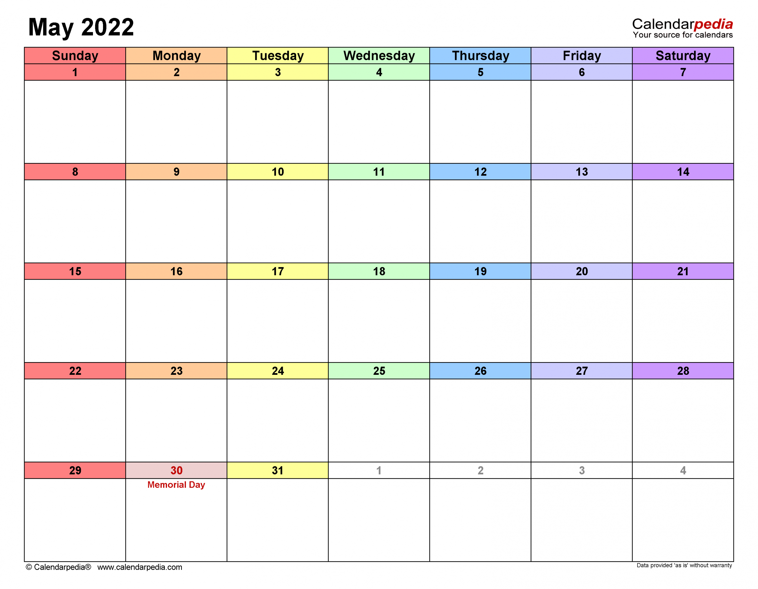 May 2022 Calendar | Templates For Word, Excel And Pdf