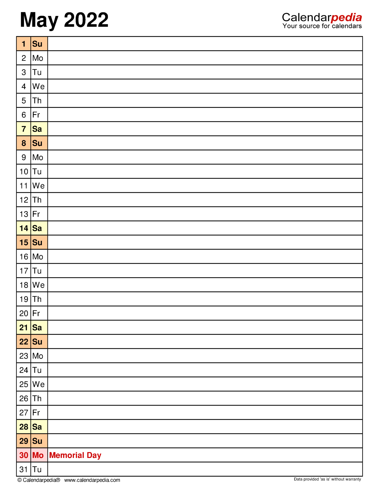 May 2022 Calendar Templates For Word Excel And Pdf