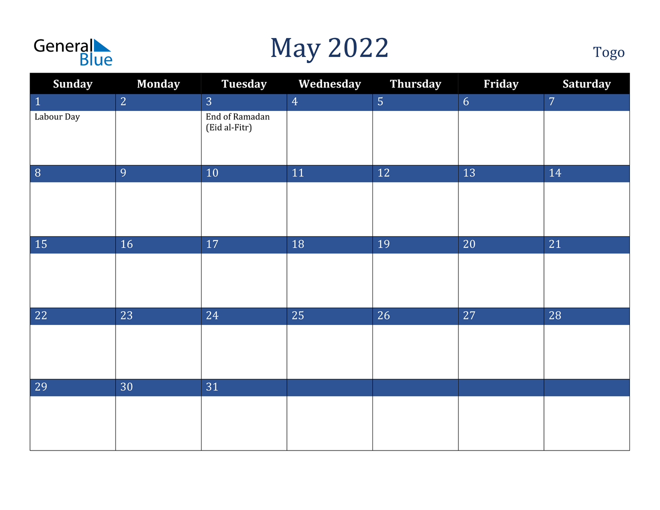 May 2022 Calendar - Togo