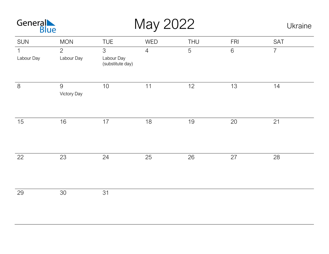 May 2022 Calendar - Ukraine