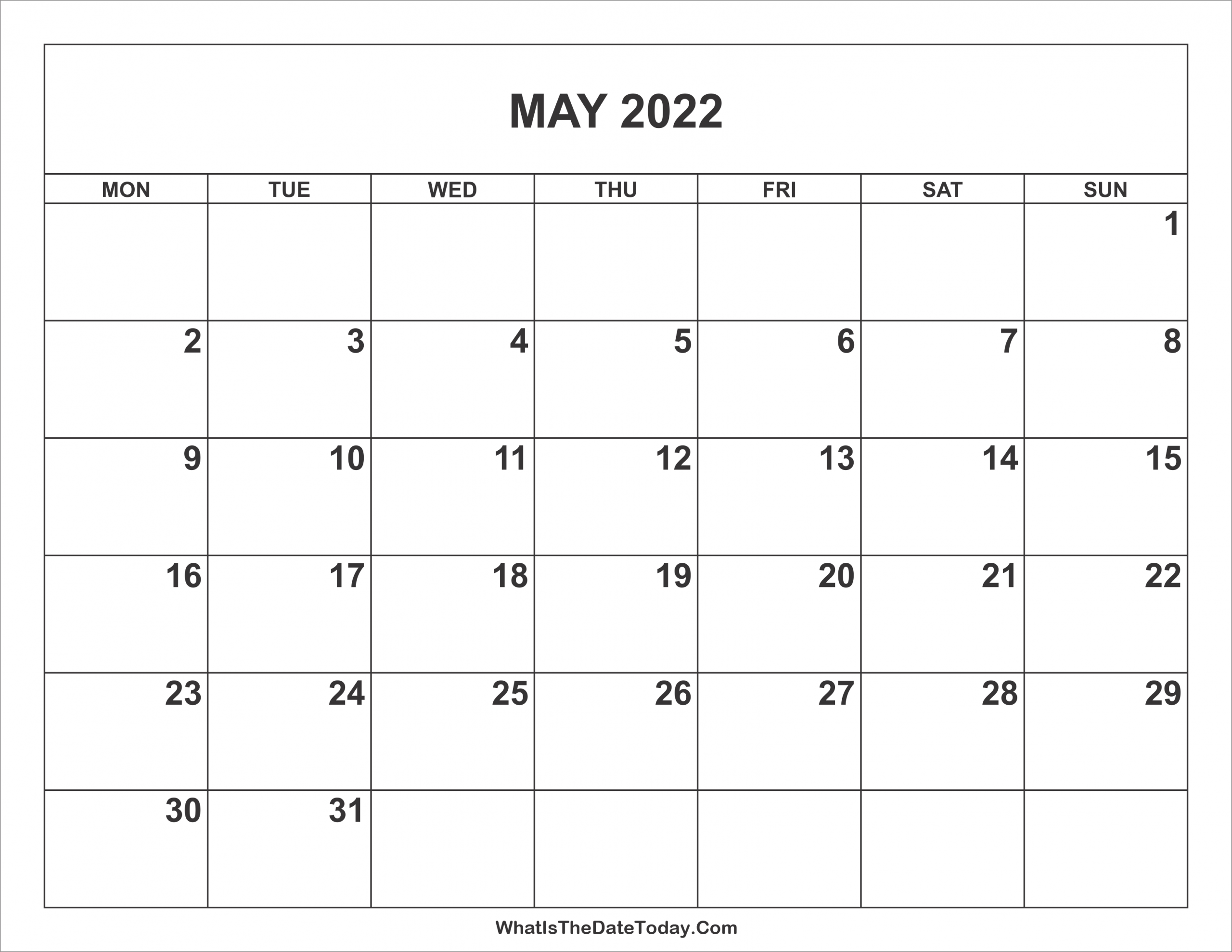 May 2022 Calendar | Whatisthedatetoday