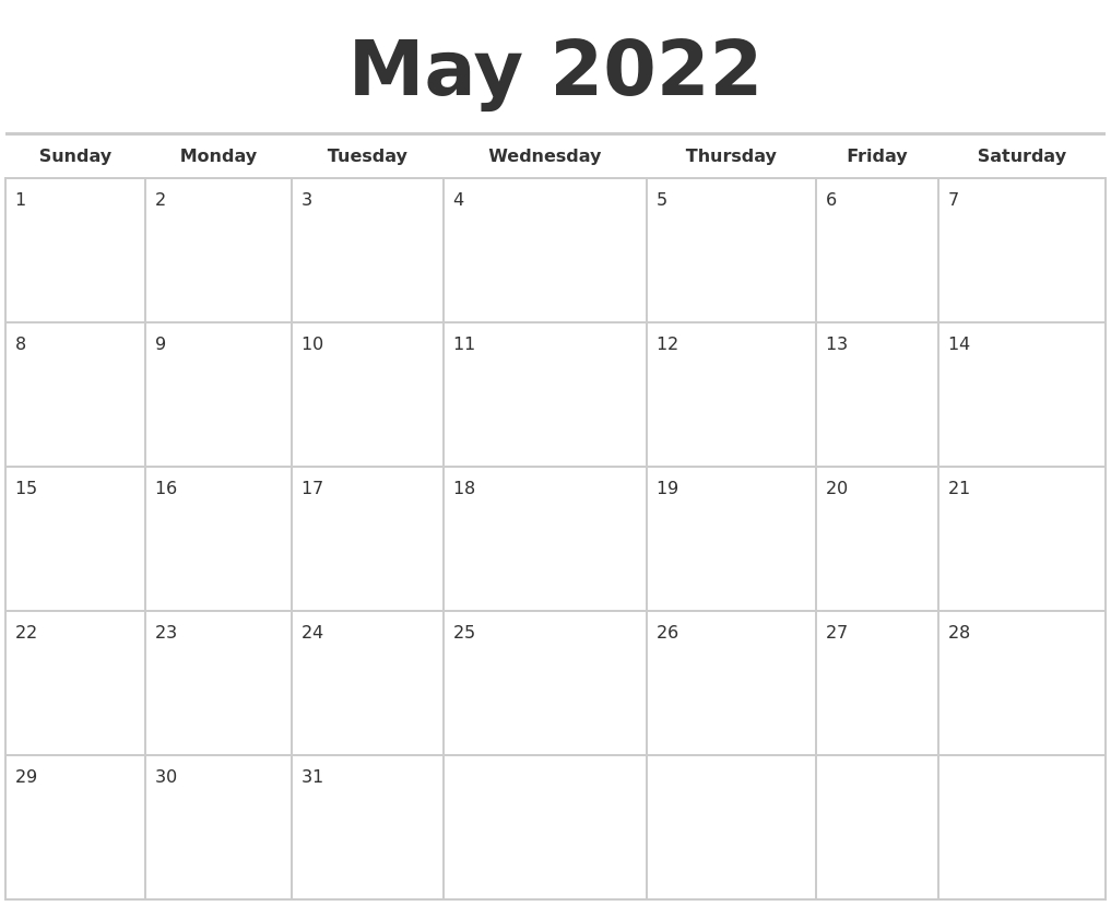 May 2022 Calendars Free