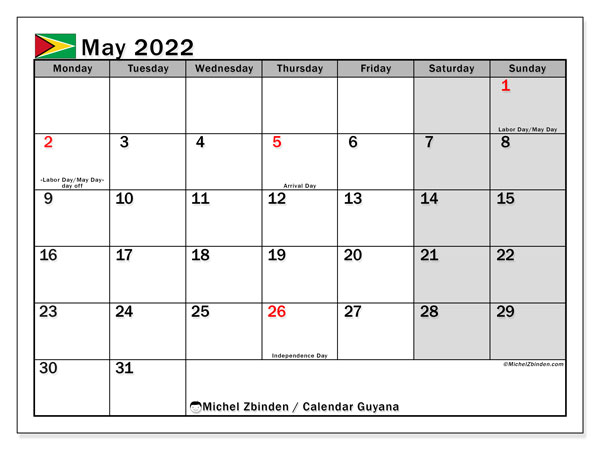 May 2022 Calendars &quot;Public Holidays&quot; - Michel Zbinden En