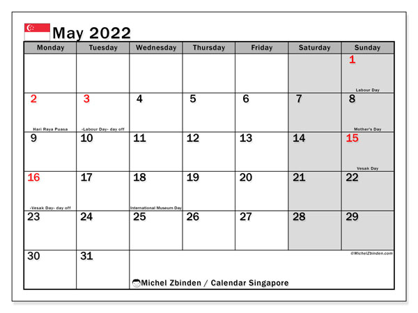 May 2022 Calendars &quot;Public Holidays&quot; - Michel Zbinden En