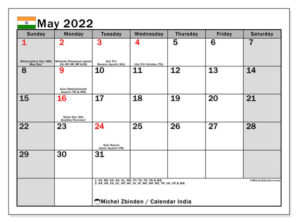 May 2022 Calendars &quot;Public Holidays&quot; - Michel Zbinden En