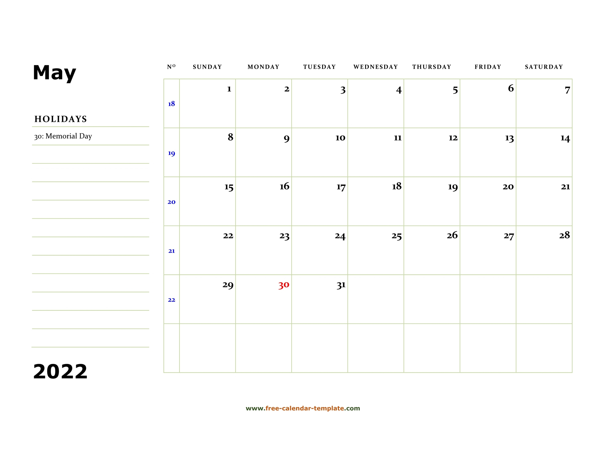May 2022 Free Calendar Tempplate | Free-Calendar-Template