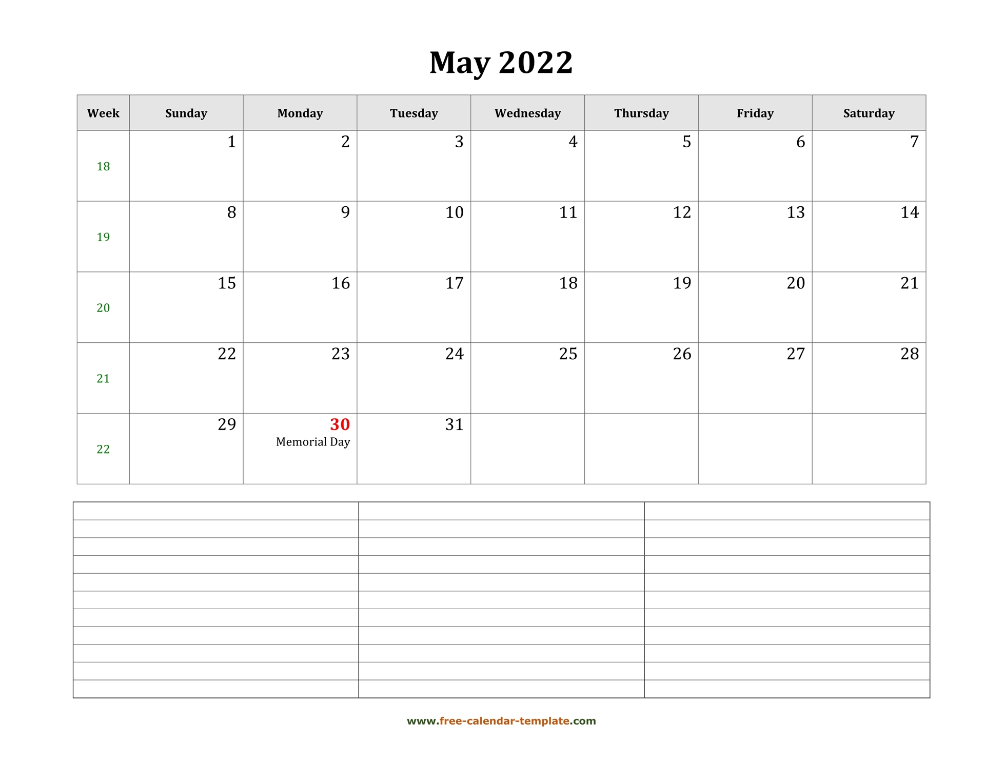 May 2022 Free Calendar Tempplate | Free-Calendar-Template