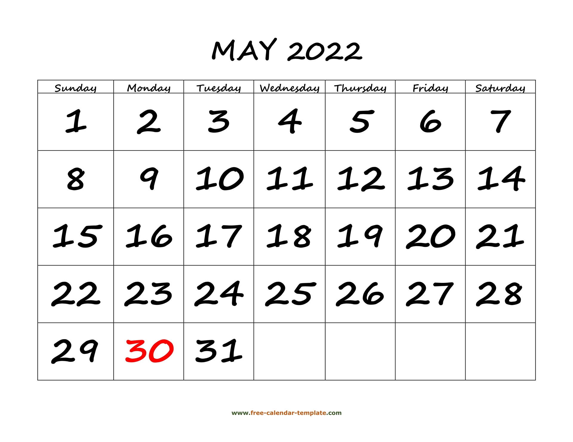 May 2022 Free Calendar Tempplate | Free-Calendar-Template