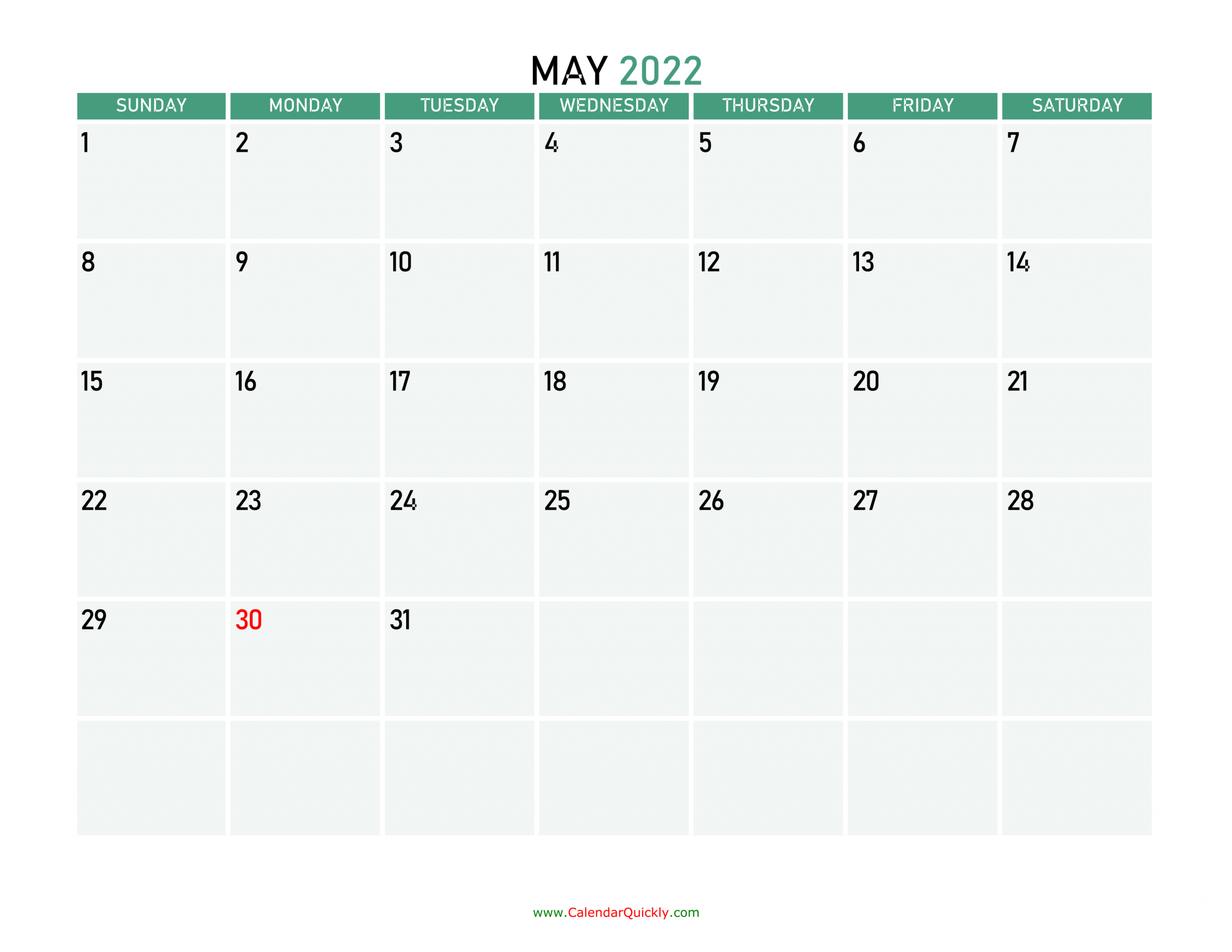 May 2022 Printable Calendar | Calendar Quickly