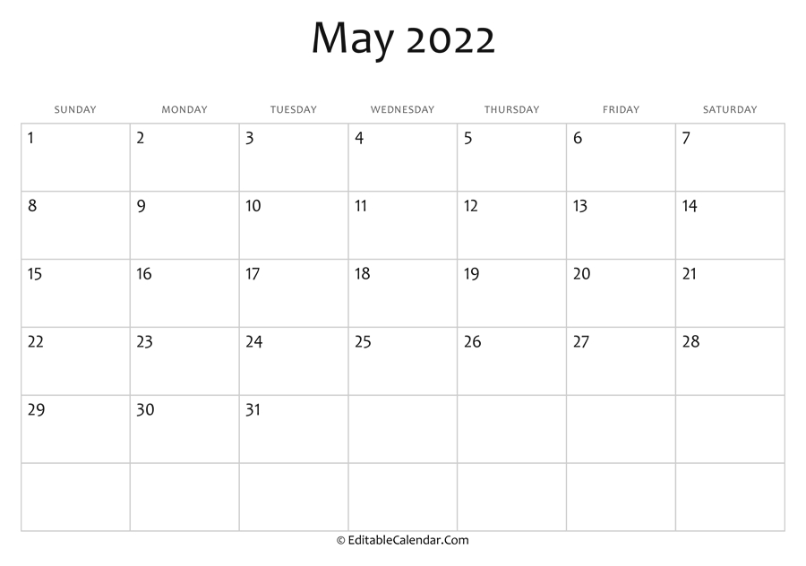 May 2022 Printable Calendar With Holidays