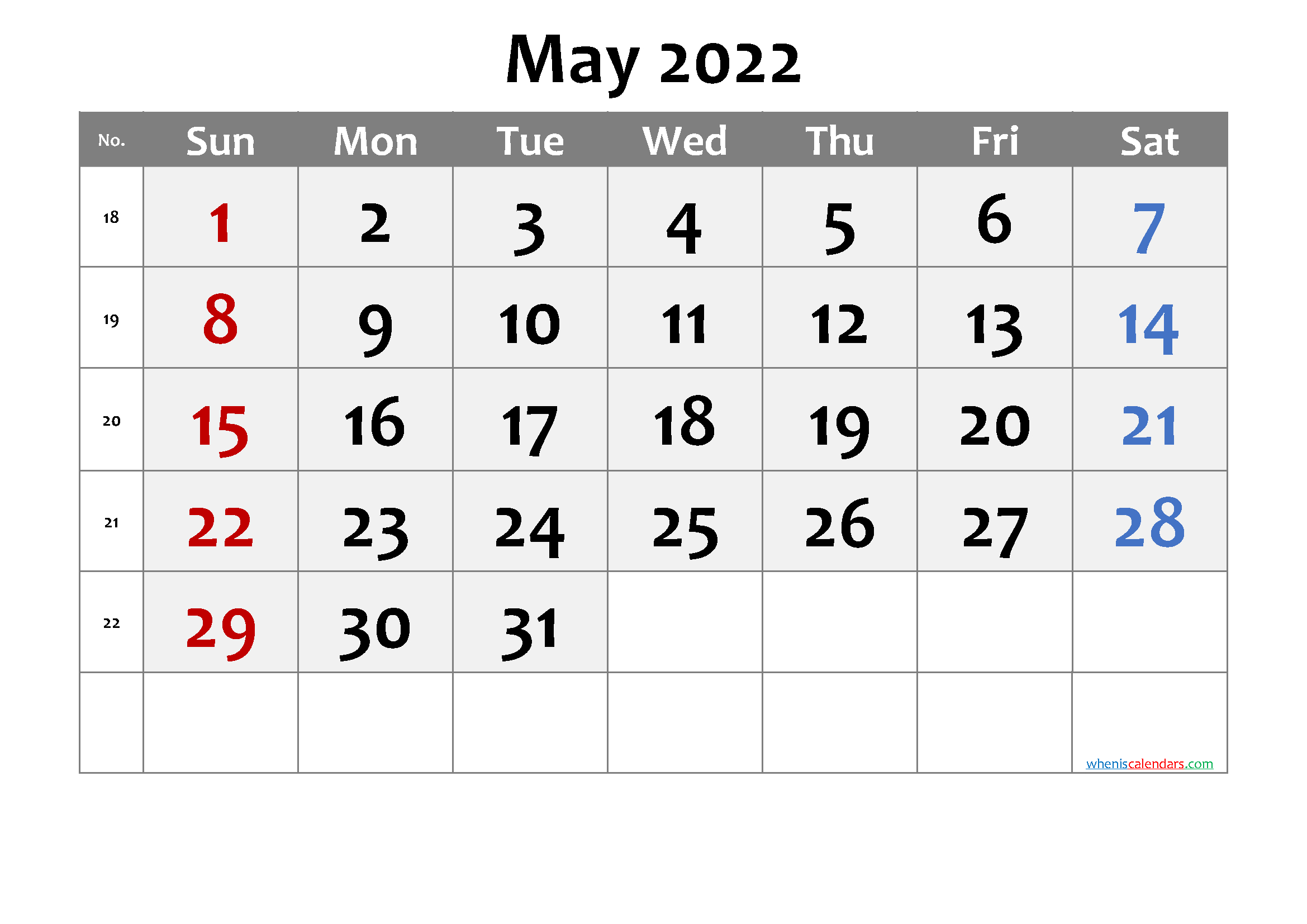 May 2022 Printable Calendar With Week Numbers [Free Premium]