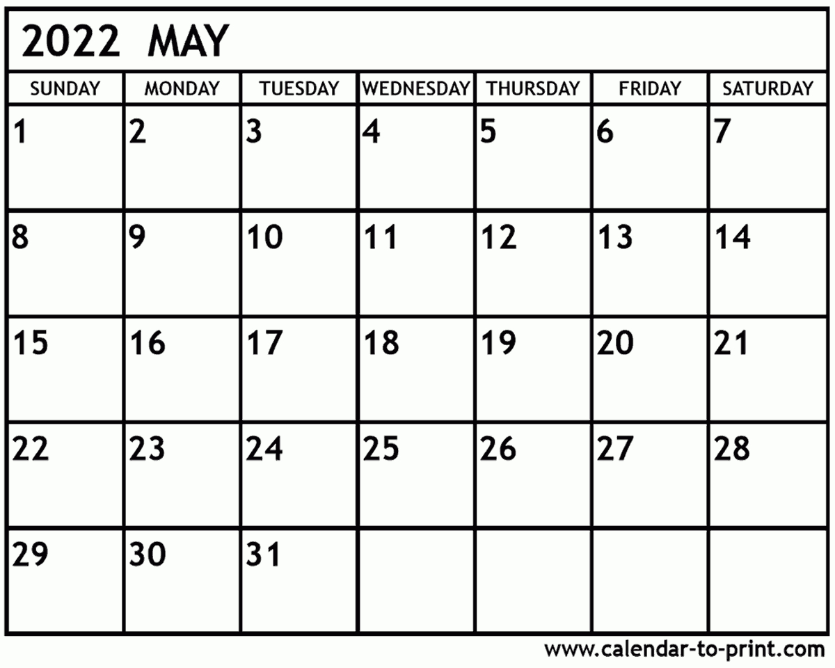 May 2022 Printable Calendar Word - 2023 Printable Calendars