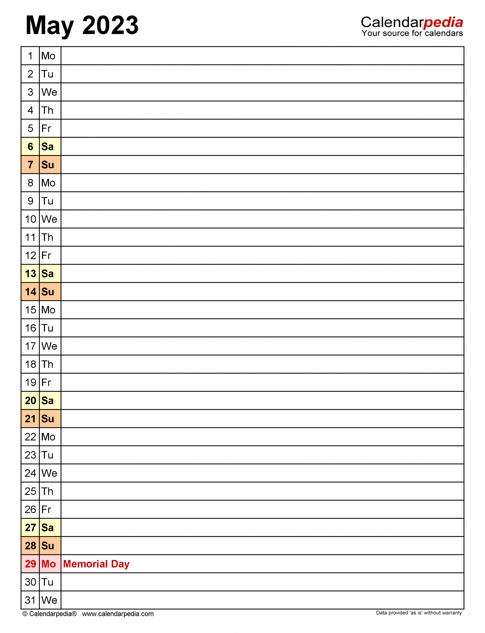 May 2023 Calendar | Templates For Word, Excel And Pdf