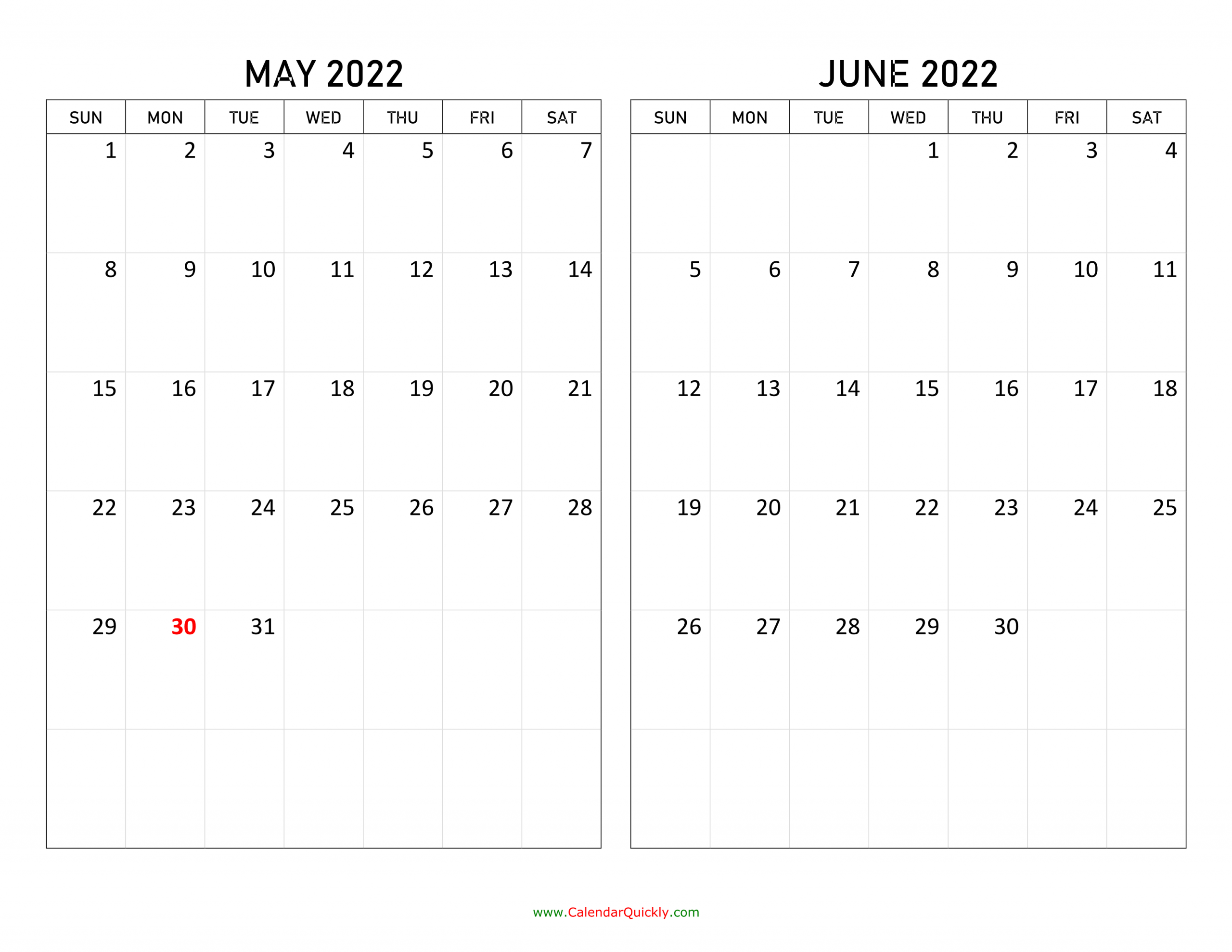 May And June 2022 Calendar | Calendar Quickly