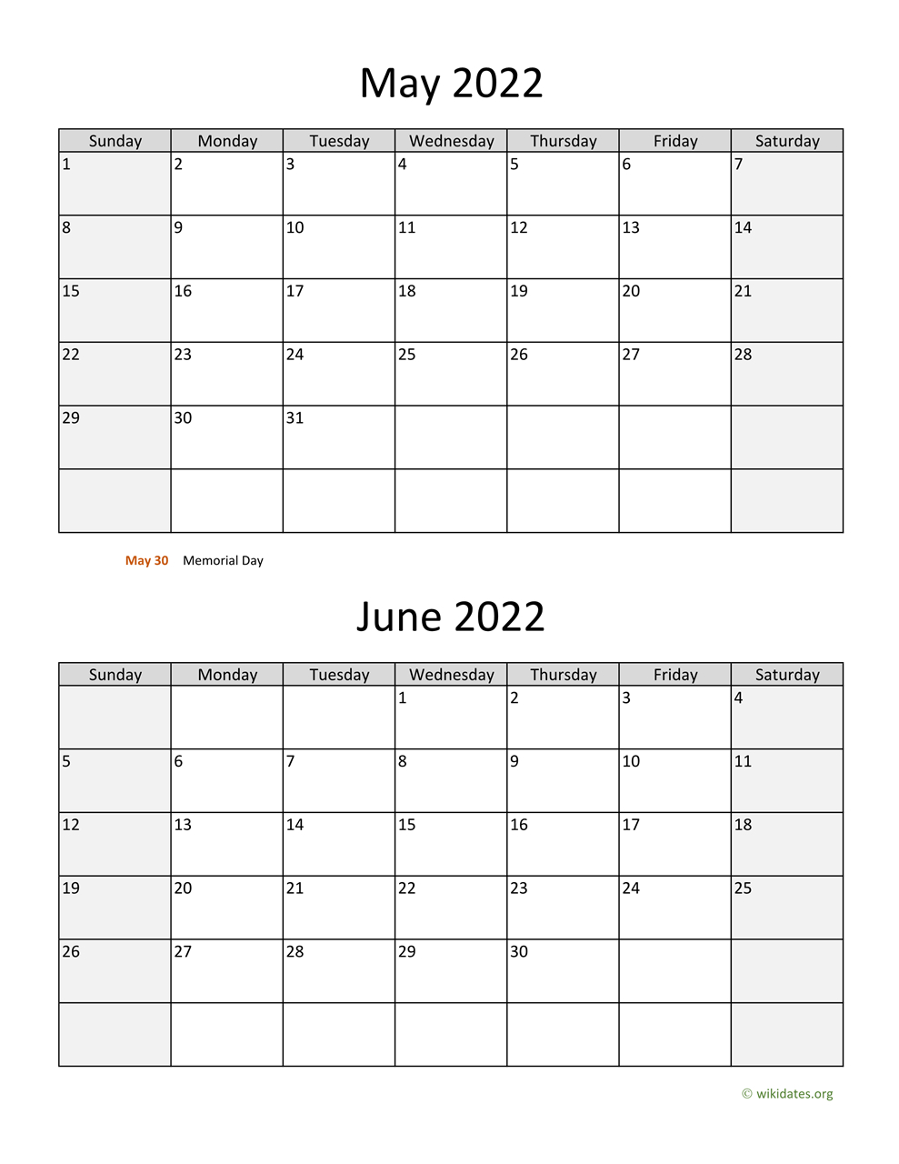 May And June 2022 Calendar | Wikidates