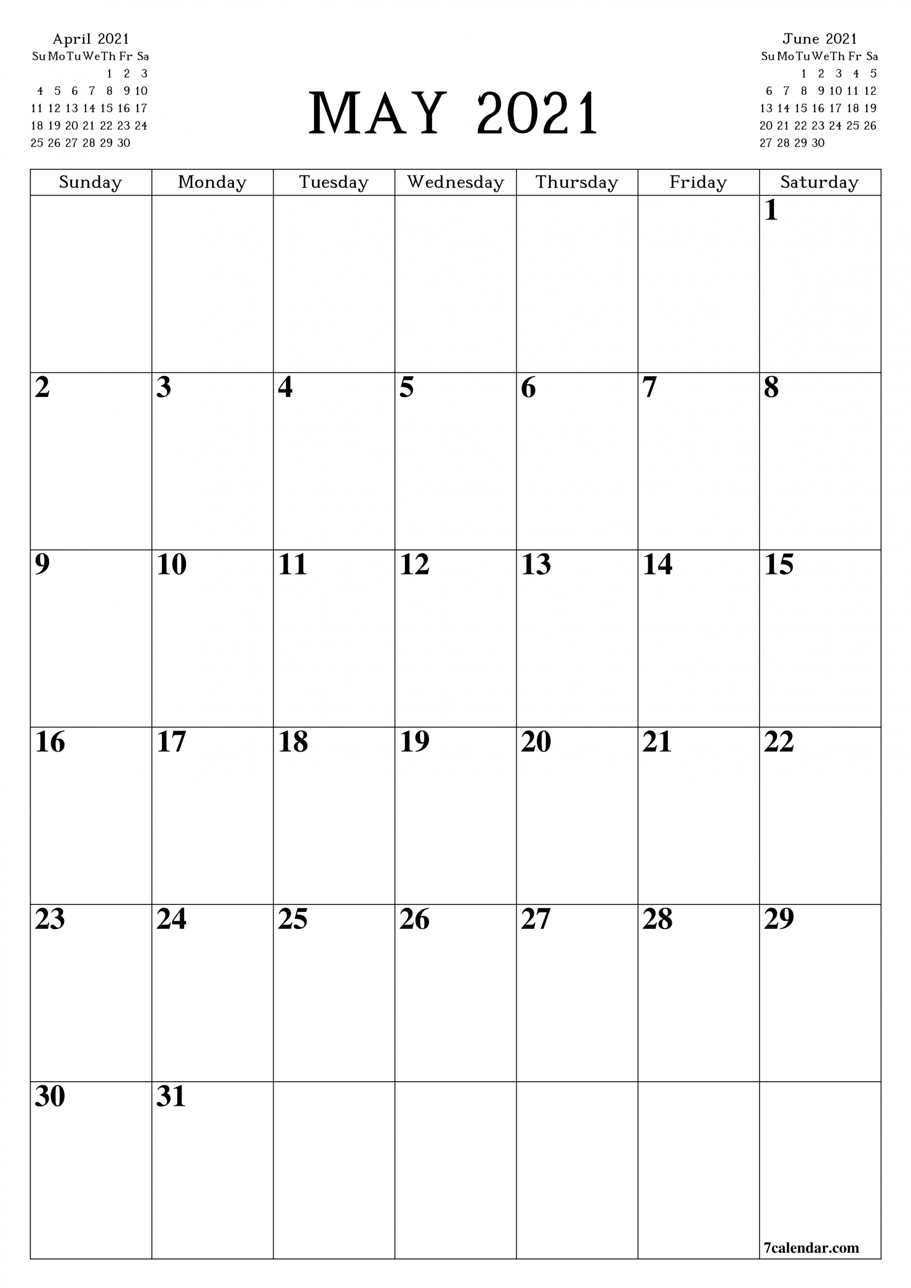 May Blank Calendar 2021 | Printable March