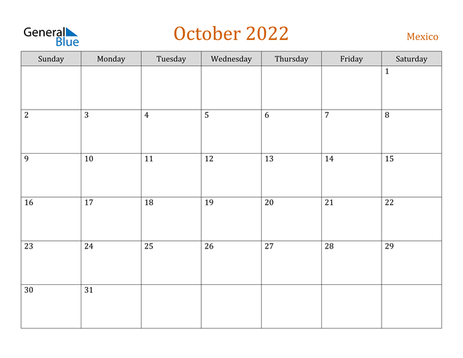 Mexico October 2022 Calendar With Holidays