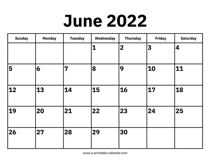 Month Of June 2022 Calendar - Printable Calendar 2022