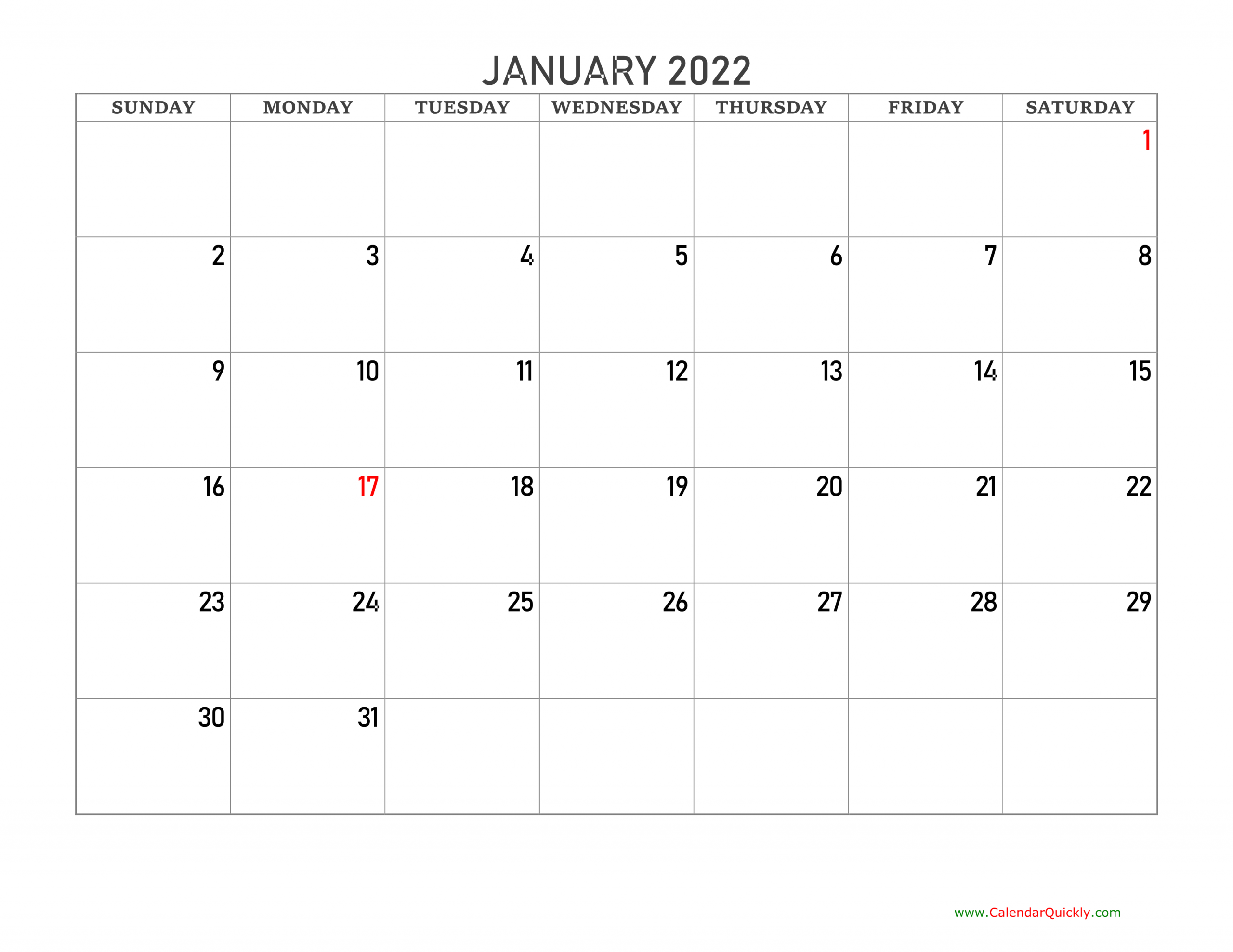 Monthly 2022 Blank Calendar | Calendar Quickly