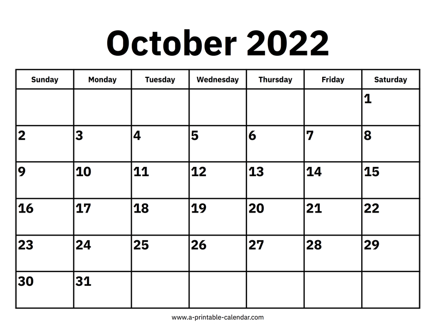 Monthly Calendar October 2022 - March Calendar 2022