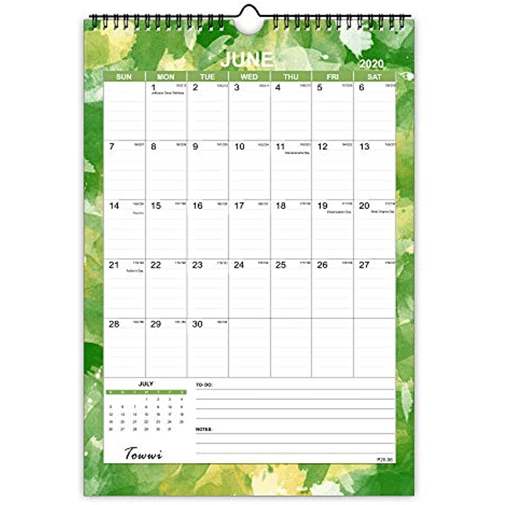 Monthly Wall Calendar, 2020 - June 2021 Desk 12&quot; X 17