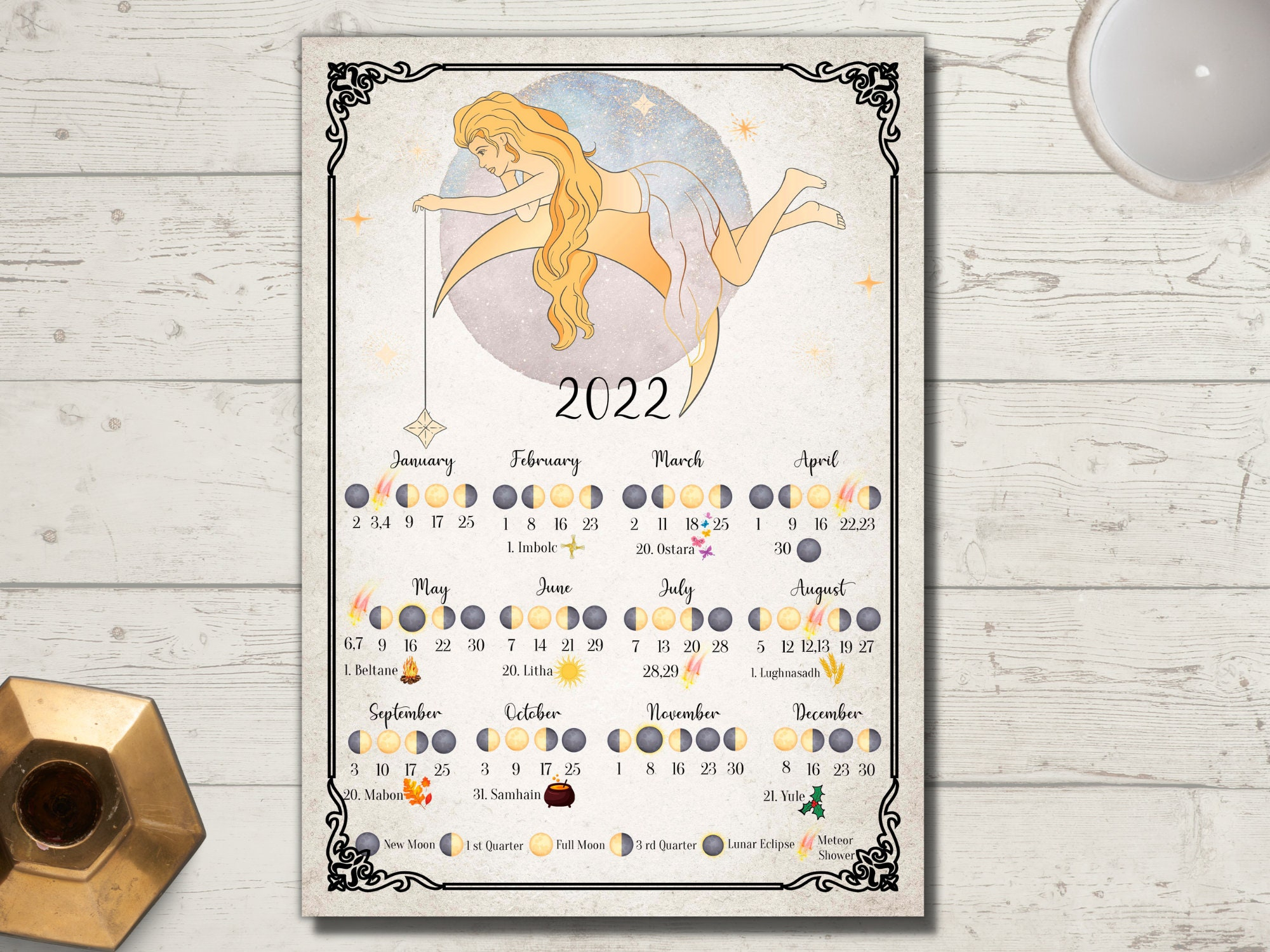 Moon Calendar 2022 Lunar Calendar 2022 2022 Calendar | Etsy