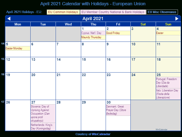 National Calendar April 2021 | Printable March