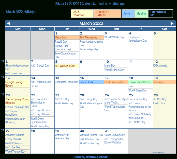 National Day Calendar 2022 March - February Calendar 2022