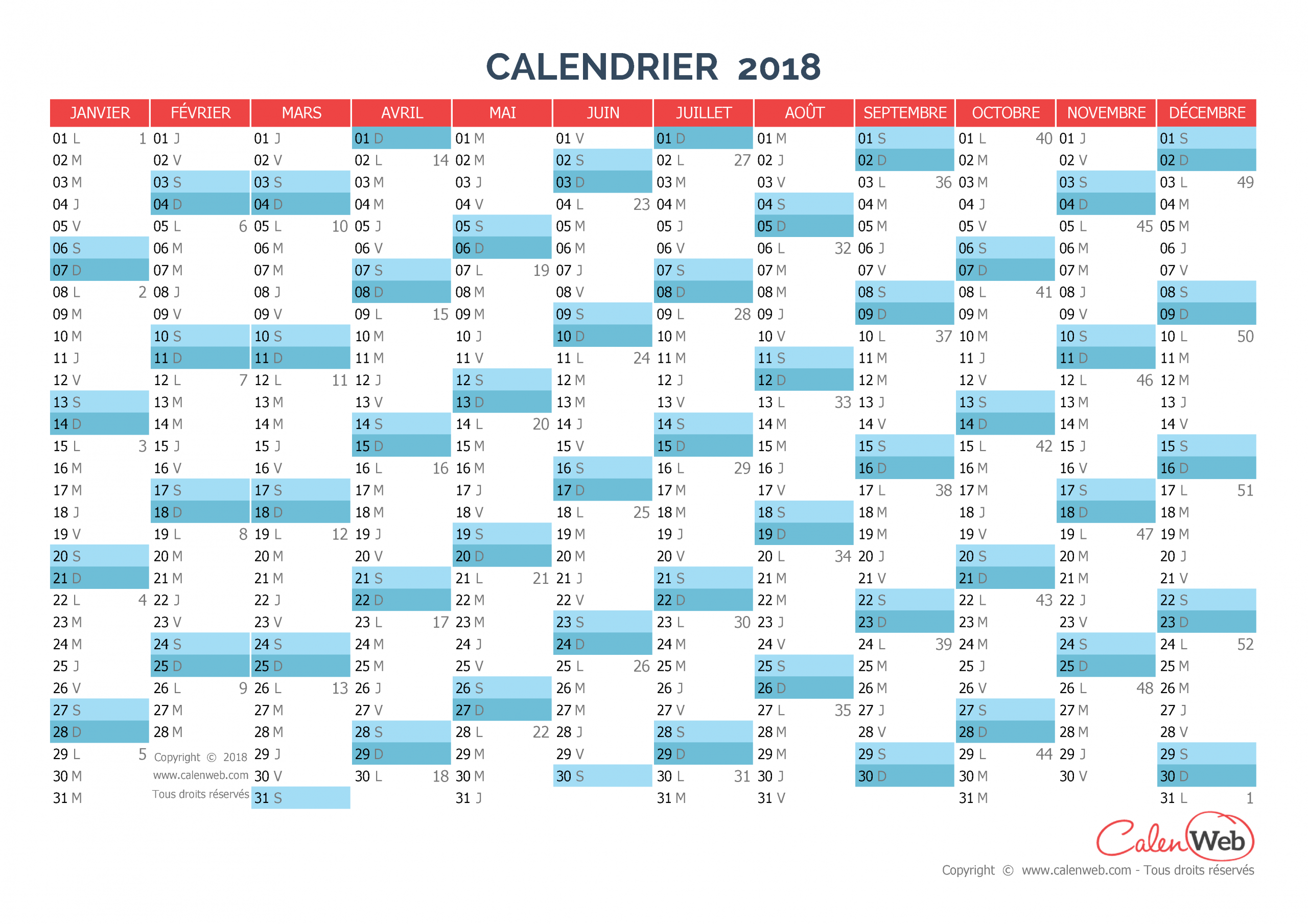 Nice Calendrier 2018 Vierge Calendrier Annuel Année 2018