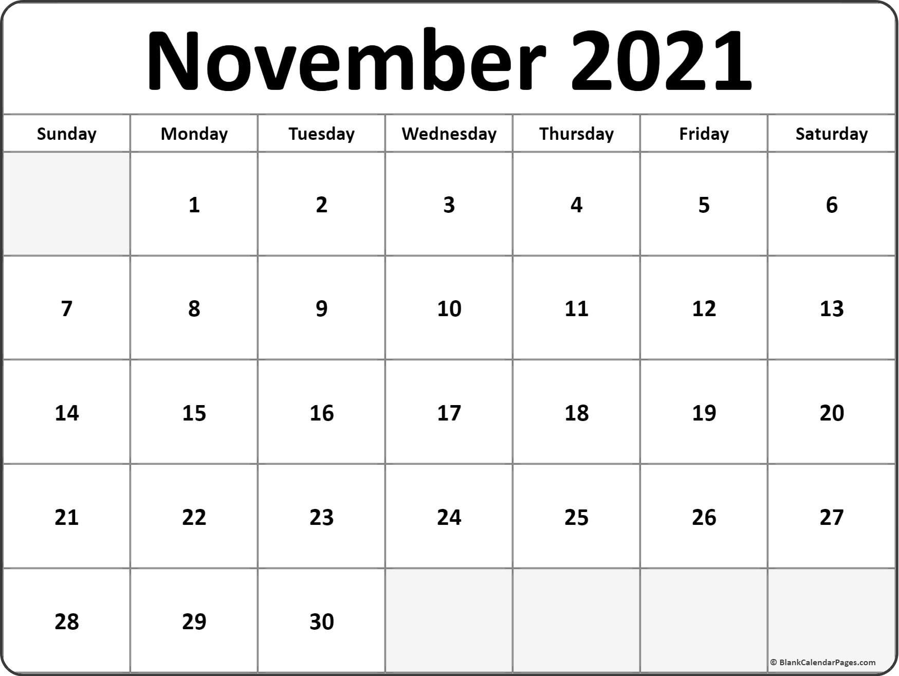 November 2021 Calendar | Free Printable Calendar Templates