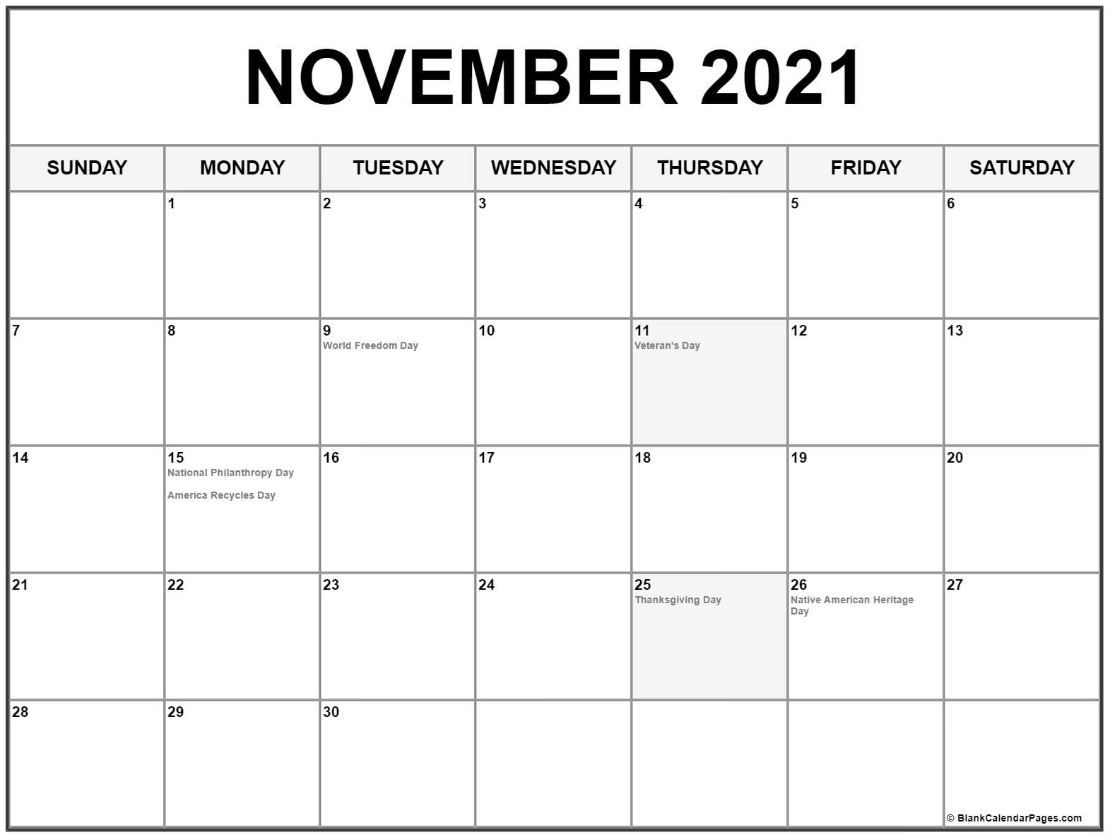 November 2021 Calendar Holidays Printable | Avnitasoni