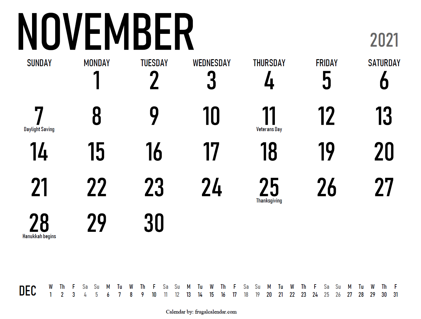 November | 2021 Calendars Printable