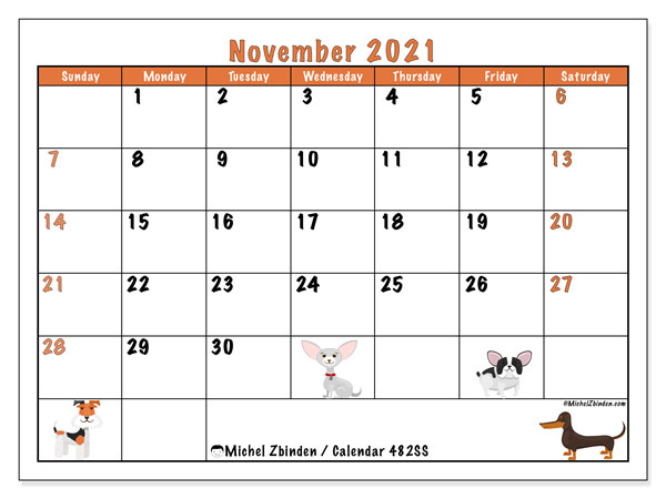 November 2021 Calendars &quot;Sunday - Saturday&quot; - Michel