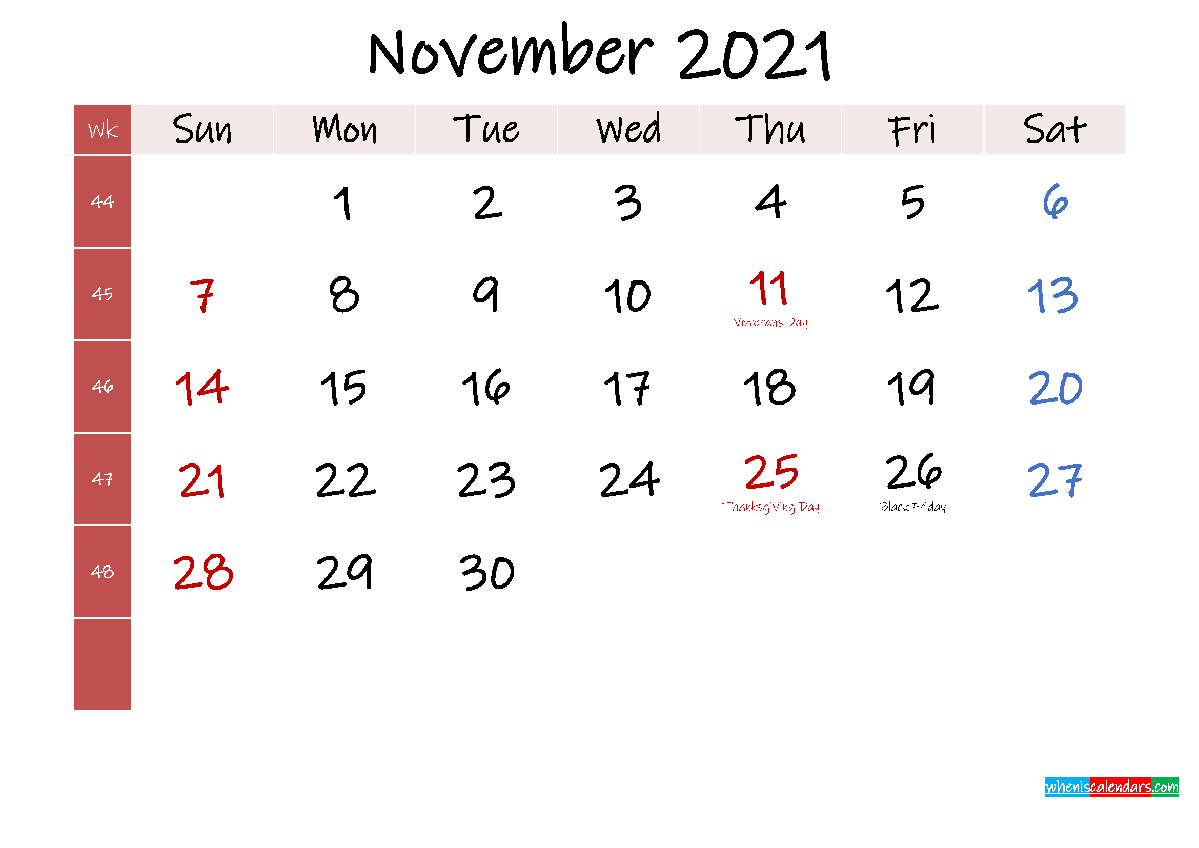 November 2021 Free Printable Calendar - Template Noink21M371
