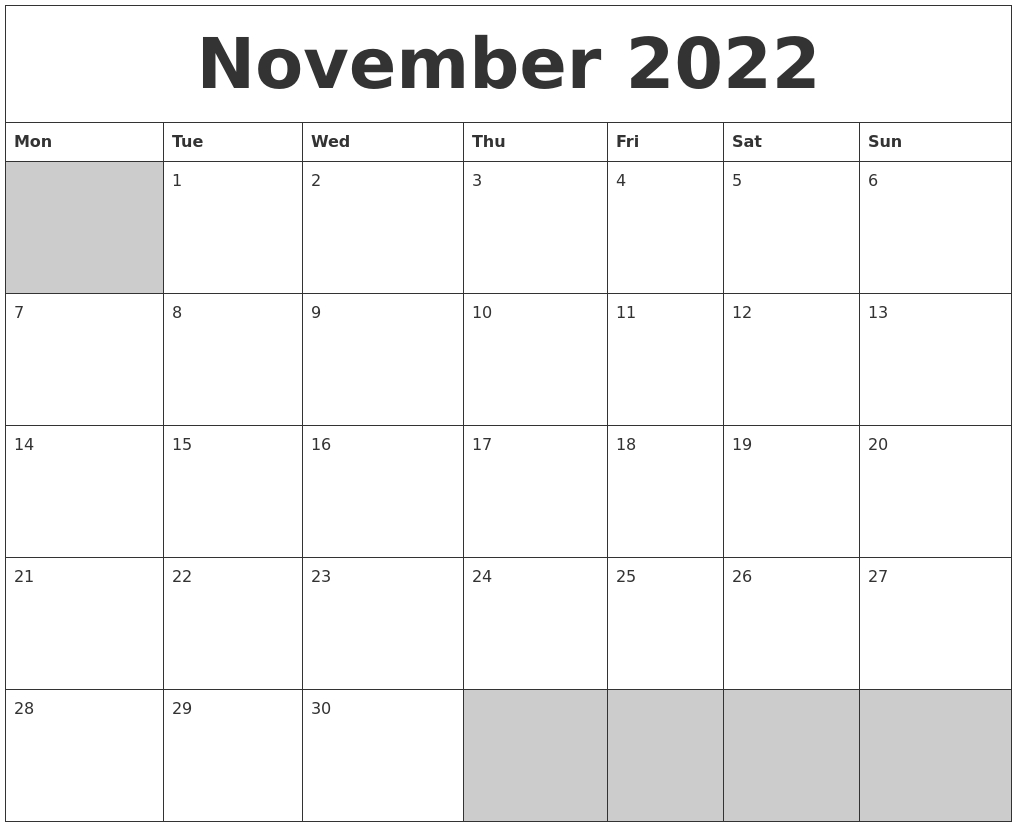 November 2022 Blank Printable Calendar