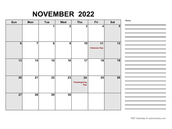 November 2022 Calendar | Calendarlabs