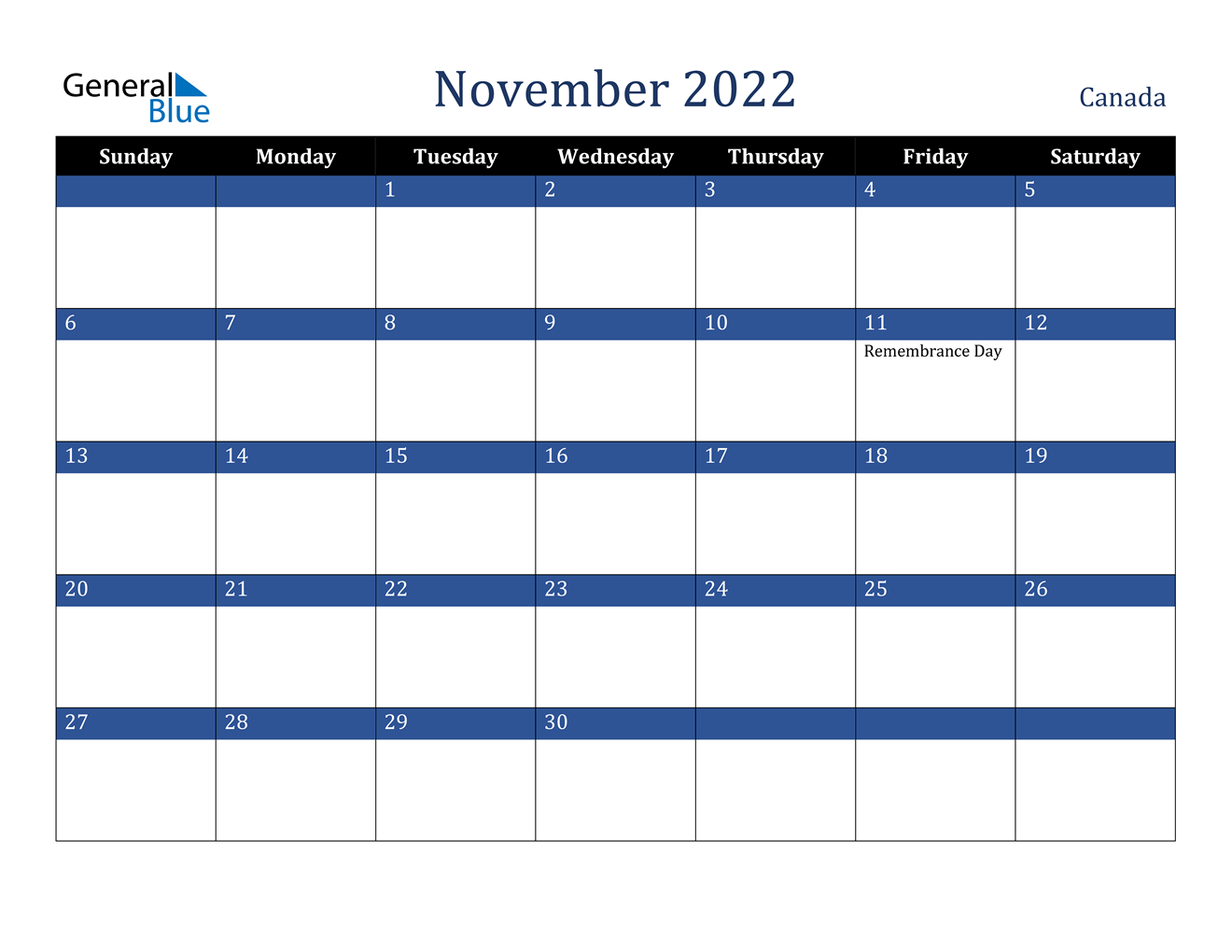 November 2022 Calendar - Canada