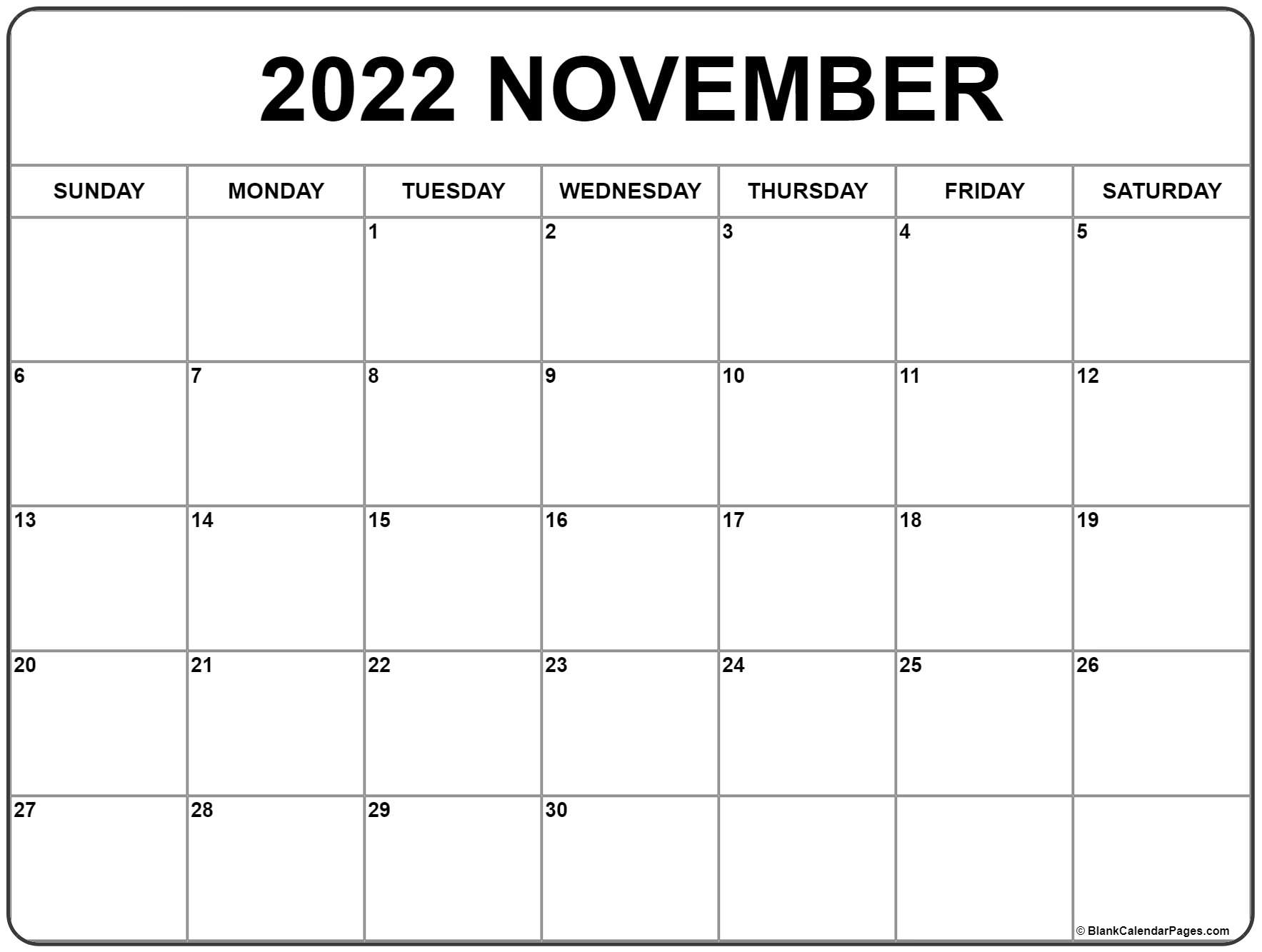 November 2022 Calendar | Free Printable Calendar Templates