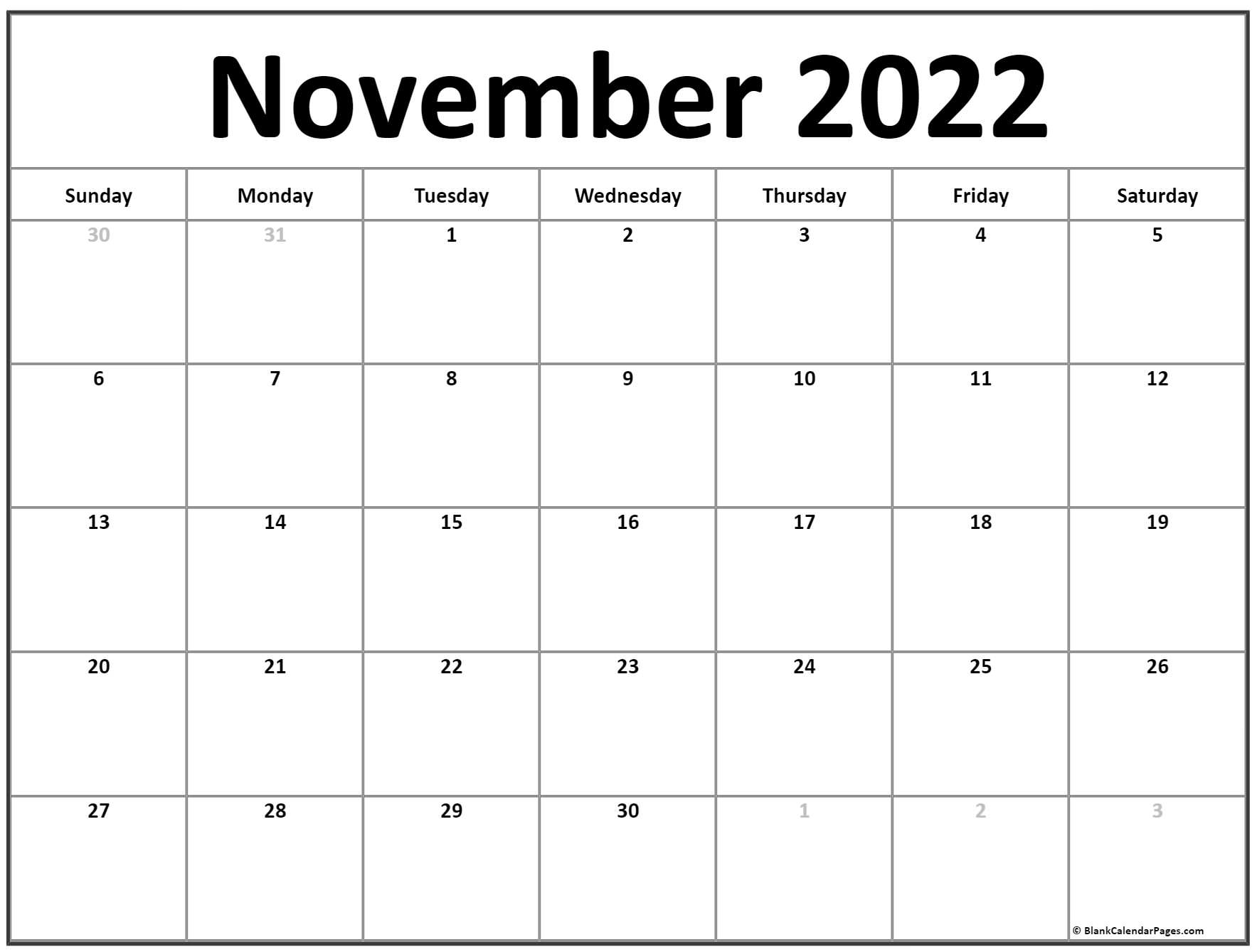 November 2022 Calendar | Free Printable Calendar Templates