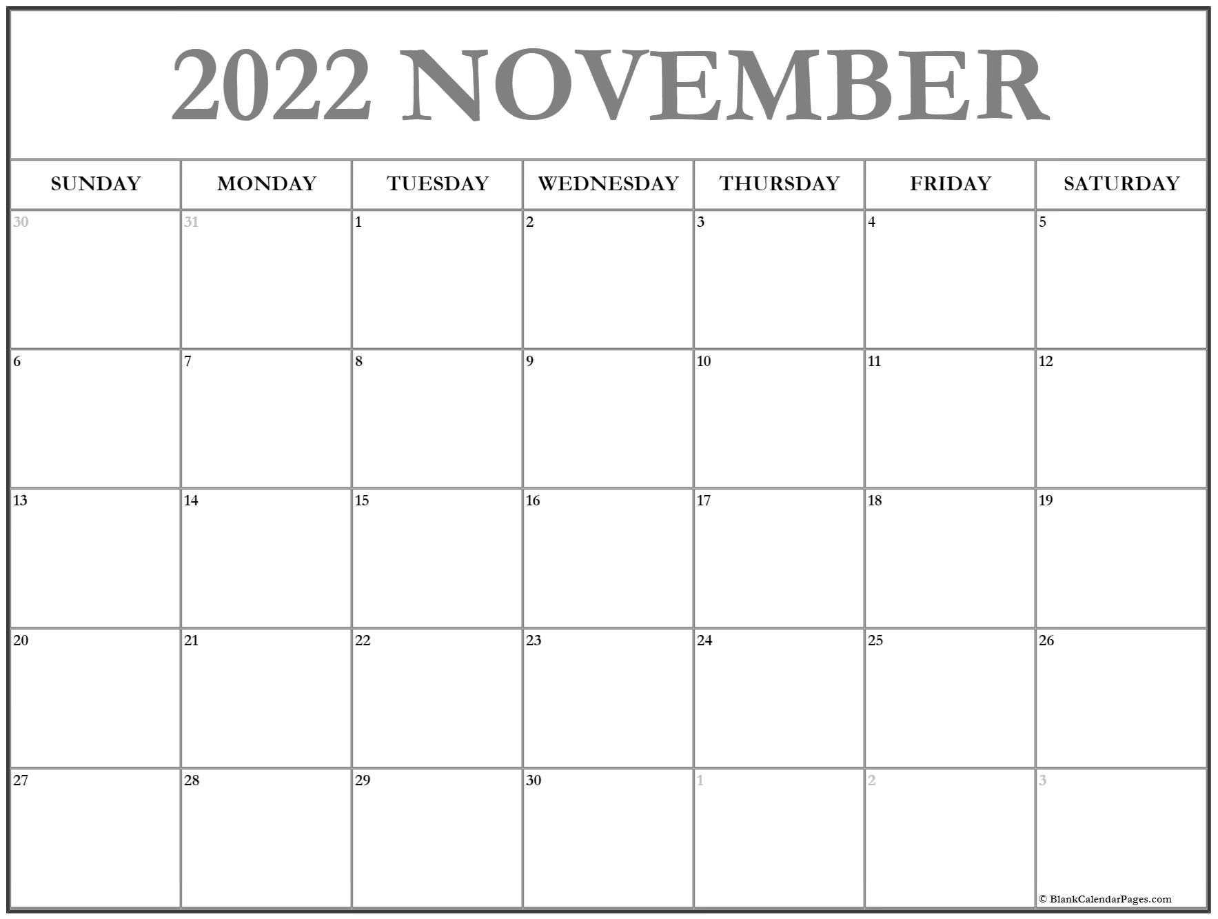 November 2022 Calendar | Free Printable Calendar Templates